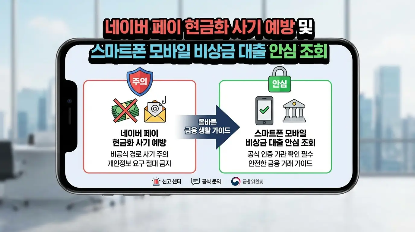네이버 페이 현금화 사기 예방 및 스마트폰 모바일 비상금 대출 안심 조회