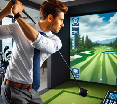 직장인이 스크린 골프 즐기는 사진