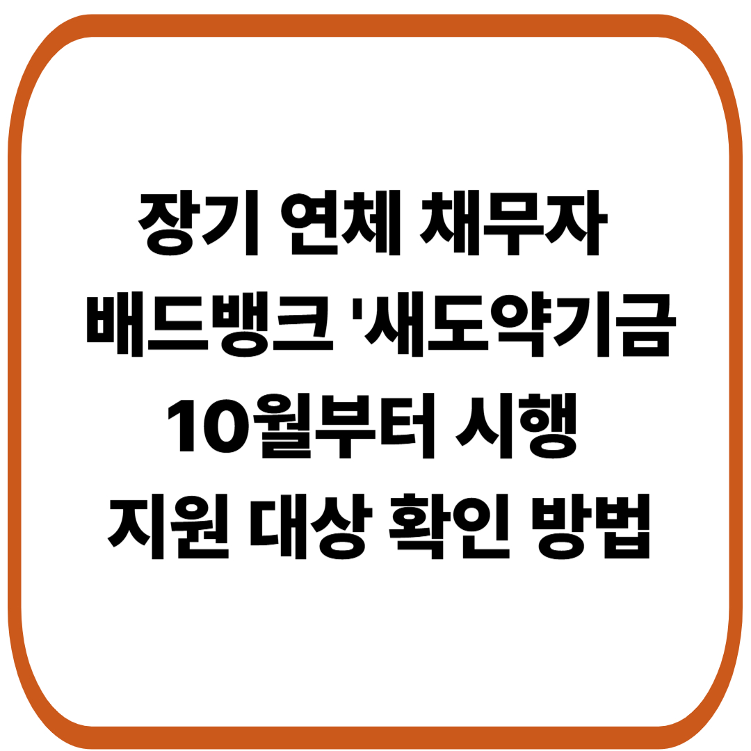 5천만원 이하 7년 이상 장기 연체 채무자 배드뱅크 '새도약기금' 10월부터 시행, 지원 대상 확인 방법