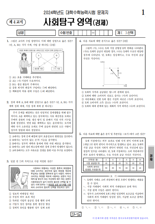 사회탐구 영역 문제 ( 경제 )과목