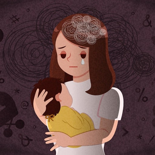 산후우울증을 겪고 있는 여자가 아기를 안고 있는 모습