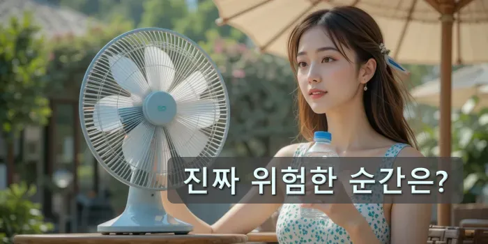 폭염주의보 기준을 알아보며 땀 닦는 여성 모습