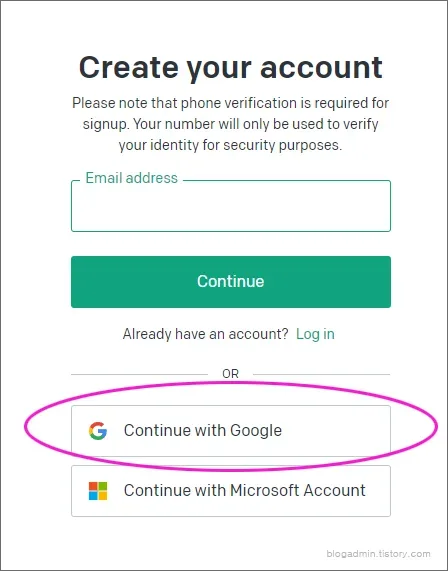 chatGPT 가입 방법 선택