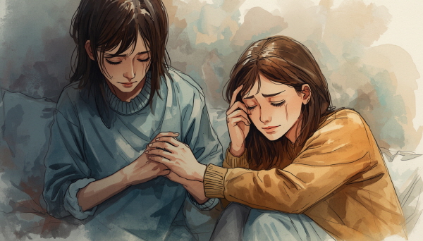 위로는 단순한 말 한마디를 넘어, 존재를 인정받는 경험입니다. “나는 혼자가 아니구나”, “누군가 나의 아픔을 알아주는구나”라는 깨달음은 삶의 무게 속에서 다시 일어날 힘을 줍니다에 관한 그림입니다.