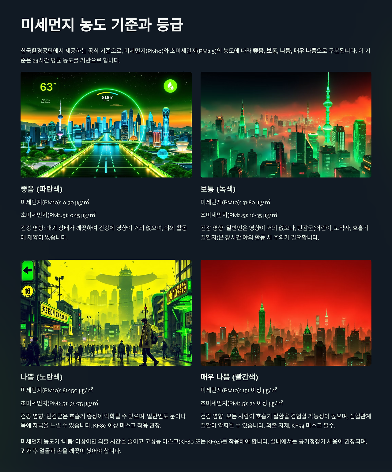 미세먼지 농도 기준과 등급