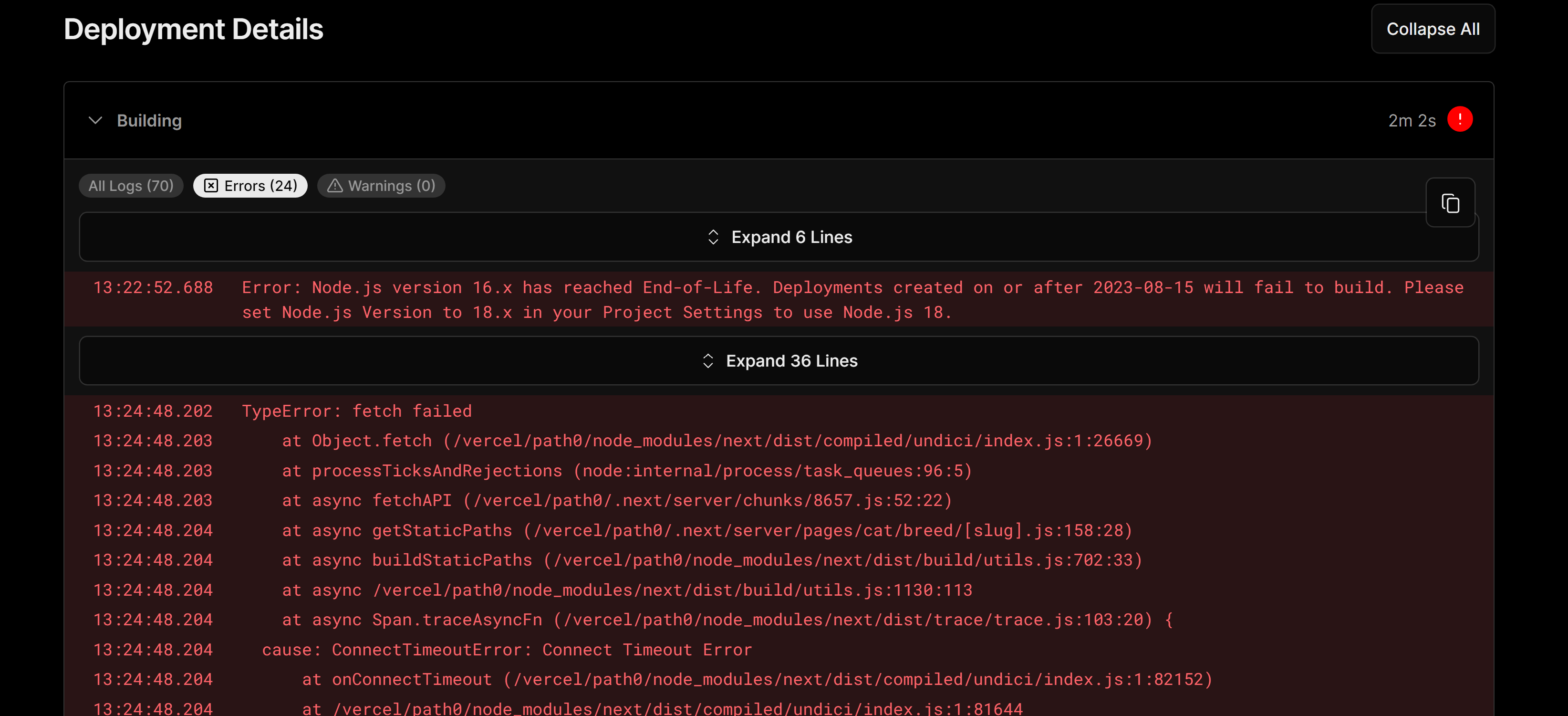 Node.js version xx.x has reached End-of-Life.