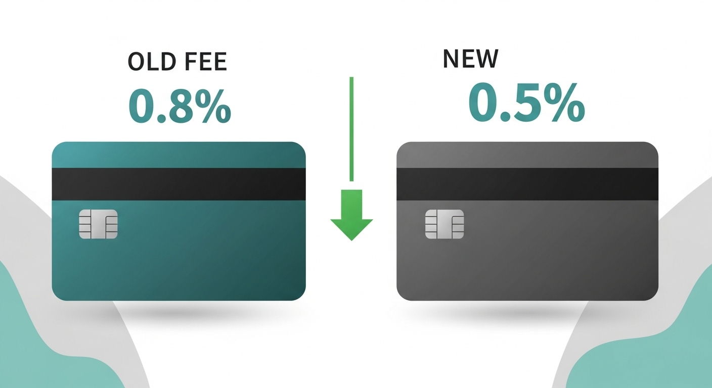 변경된 국세 납부대행수수료율을 비교하는 이미지 (0.8%에서 0.5%로 인하).