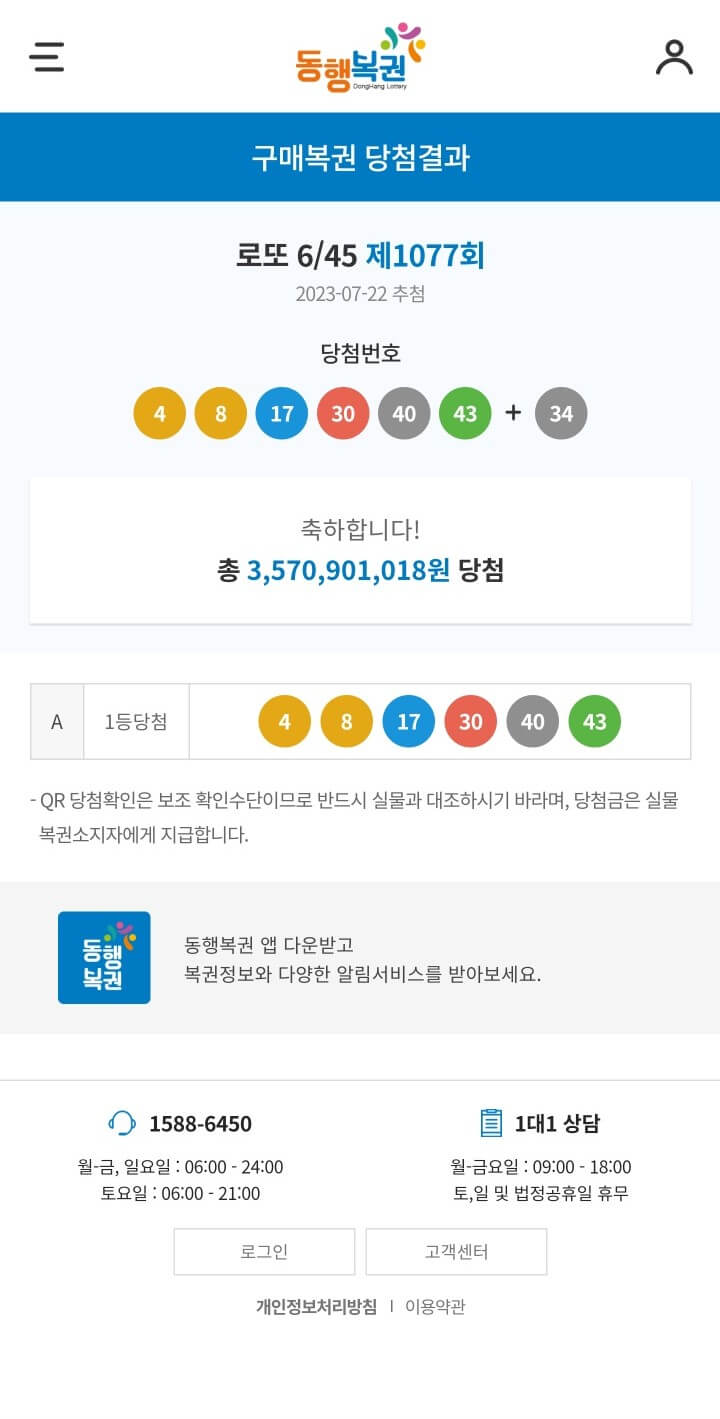 로또 당첨결과 제1077회