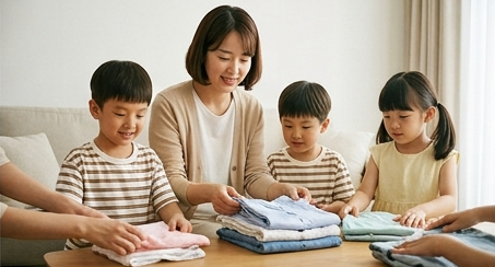 가족이 함께 빨래하는 모습
