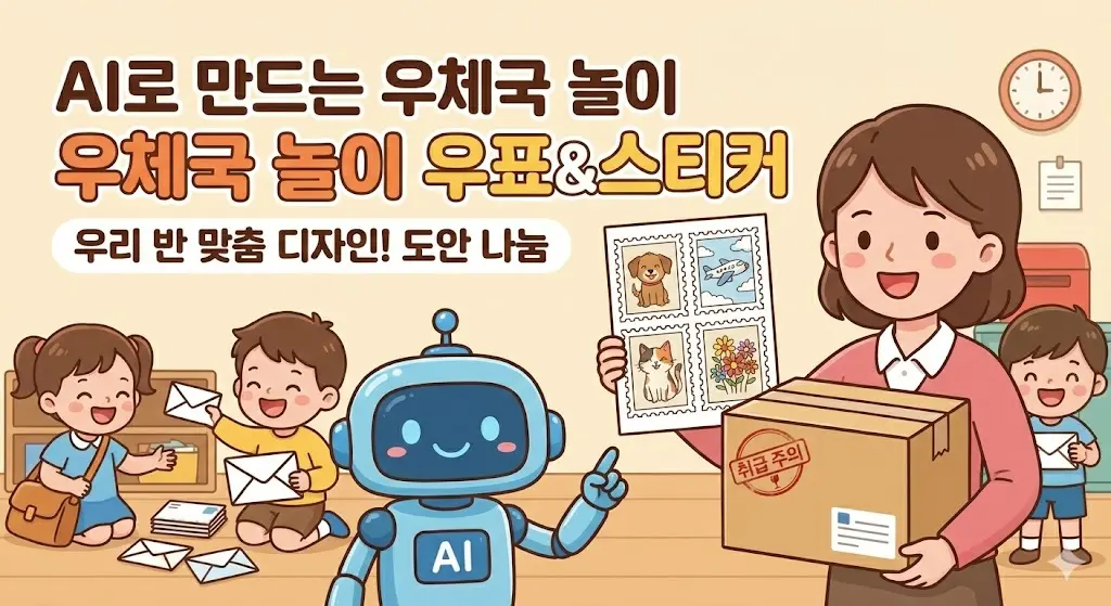 AI로 만드는 우체국 놀이 우표 소포 스티커
