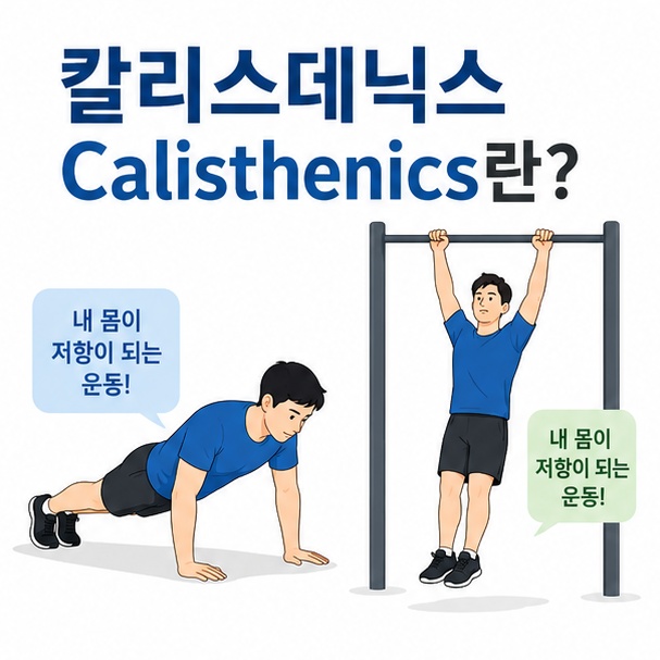 푸시업과 풀업을 하는 사람으로 표현한 칼리스데닉스 맨몸운동 안내 이미지