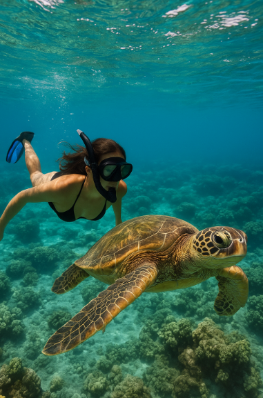 하와이 오아후 섬에서 바다 거북과 함께 수영하는 체험 관련 이미지