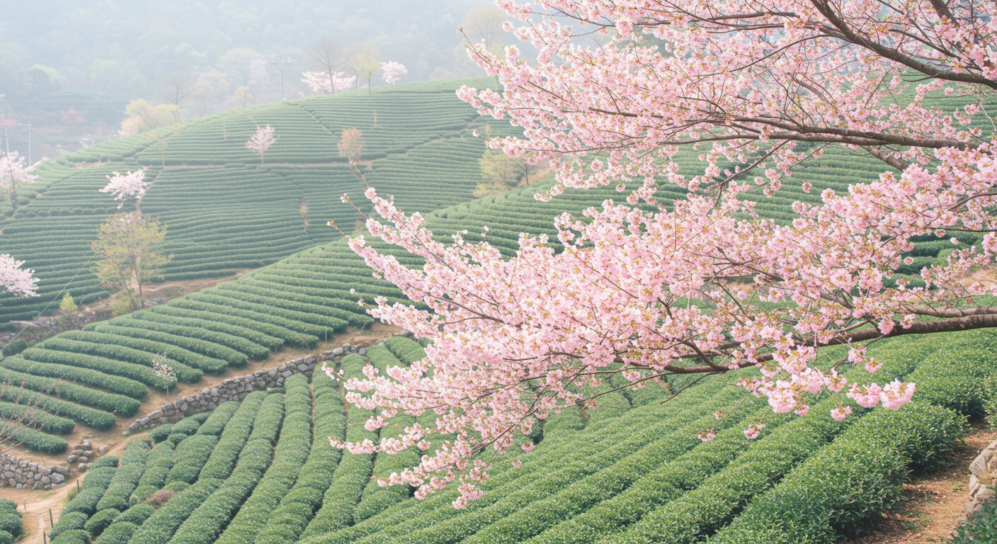 섬진강 벚꽃길과 녹차밭