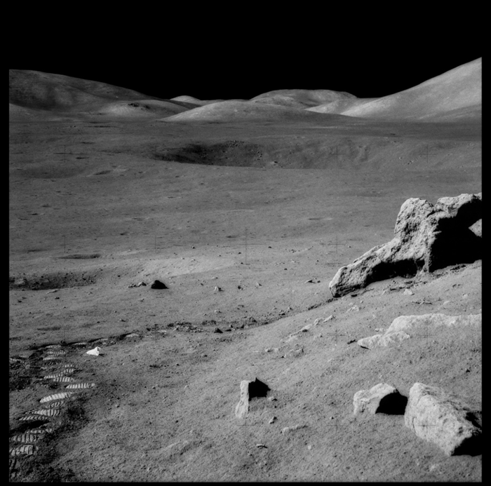 Michael Light, 087 The Valley of Taurus-Littrow From Split Rock, With Trash and Footprints; Photographed by Harrison Schmitt, Apollo 17, December 7-19, 1972, 1999
