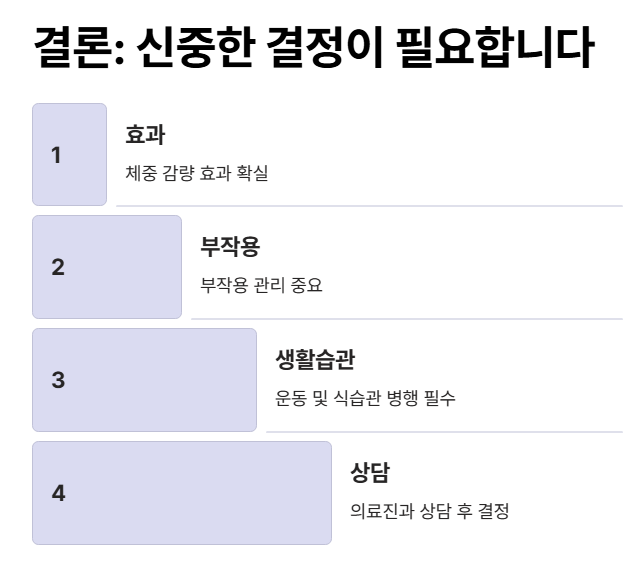 결론 : 위고비 사용 신중히 결정해야.
