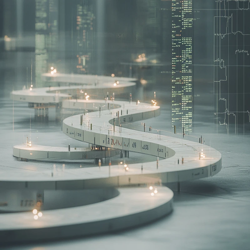 미래 지향적 금융 분석 설정에서 다양한 ETF 성과를 시간 경과에 따라 보여주는 그래프, 성장을 부각하는 곡선