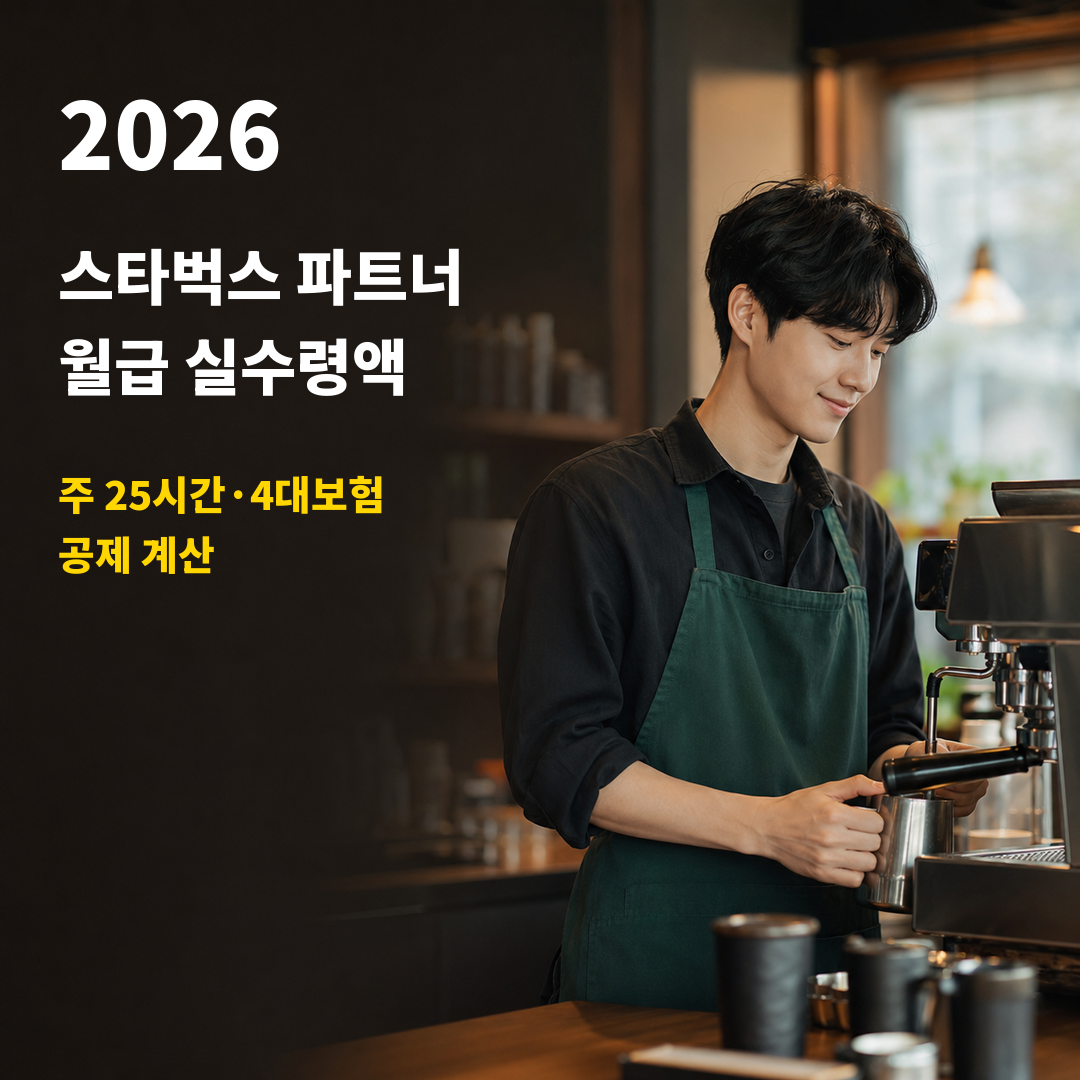 2026 스타벅스 파트너 월급 실수령액｜주 25시간&middot;4대보험 공제 계산