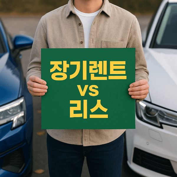 장기렌트와 리스 비교를 상징하는 차량 앞 풍경