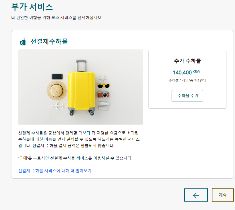 부가 서비스 추가 수하물