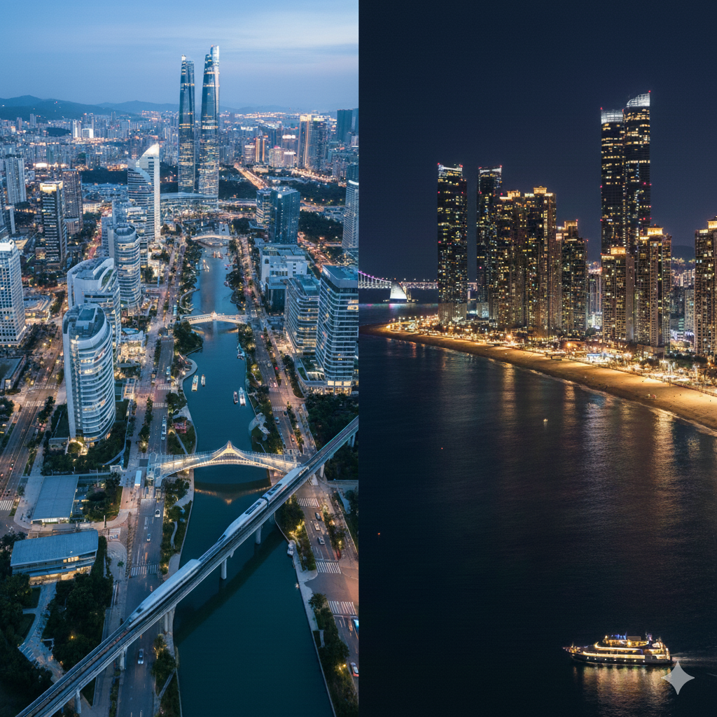 인천 송도와 부산 해운대 비교 그림