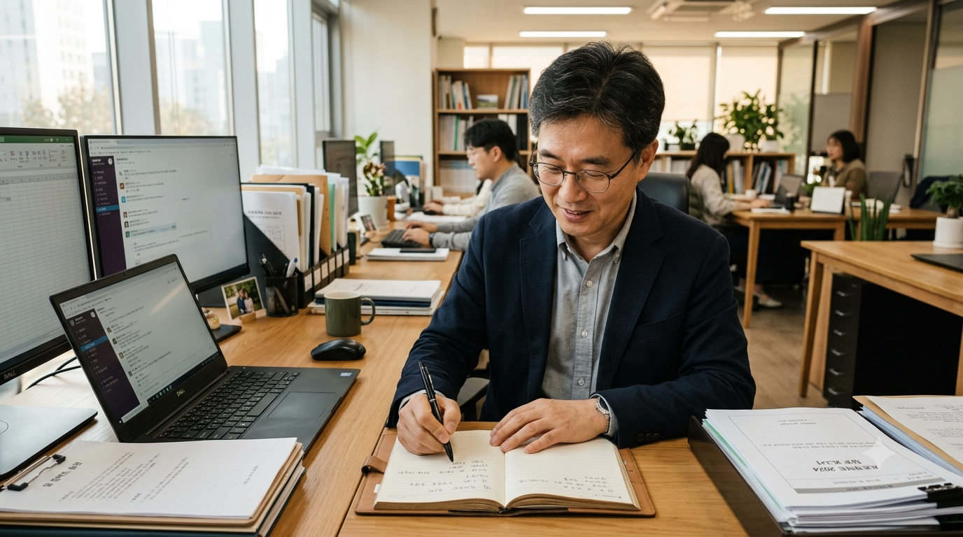 20년 넘게 직장생활을 하며 업무 내용을 노트에 기록하는 경력 직장인