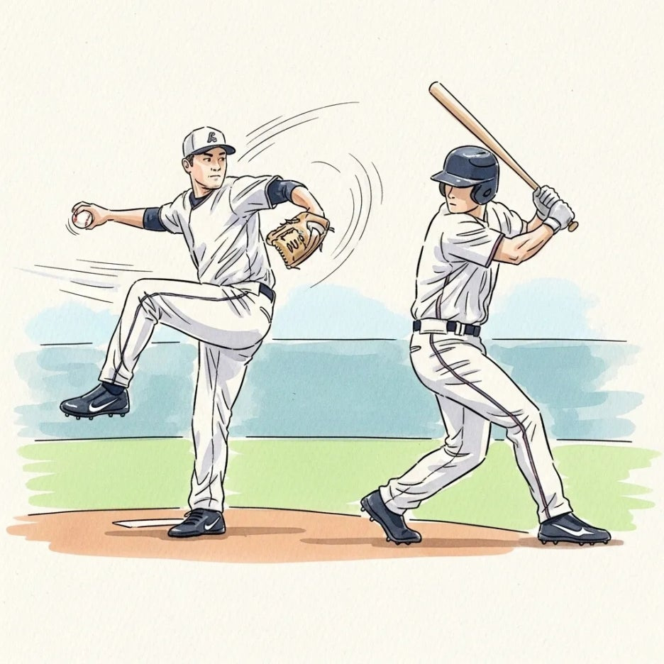 투수와 타자가 집중하는 역동적인 야구 경기 장면