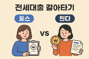 토스와 핀다 앱을 나란히 두고 갈아타기 대출을 비교하는 사용자 모습
