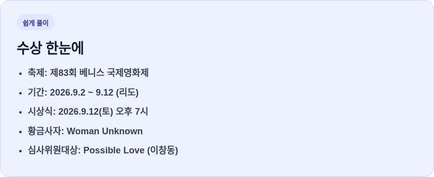 베니스 영화제 수상 한눈에