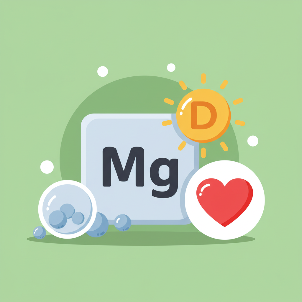 당뇨인에게 추천되는 영양소인 마그네슘, 비타민D, 심장 건강을 상징하는 이미지