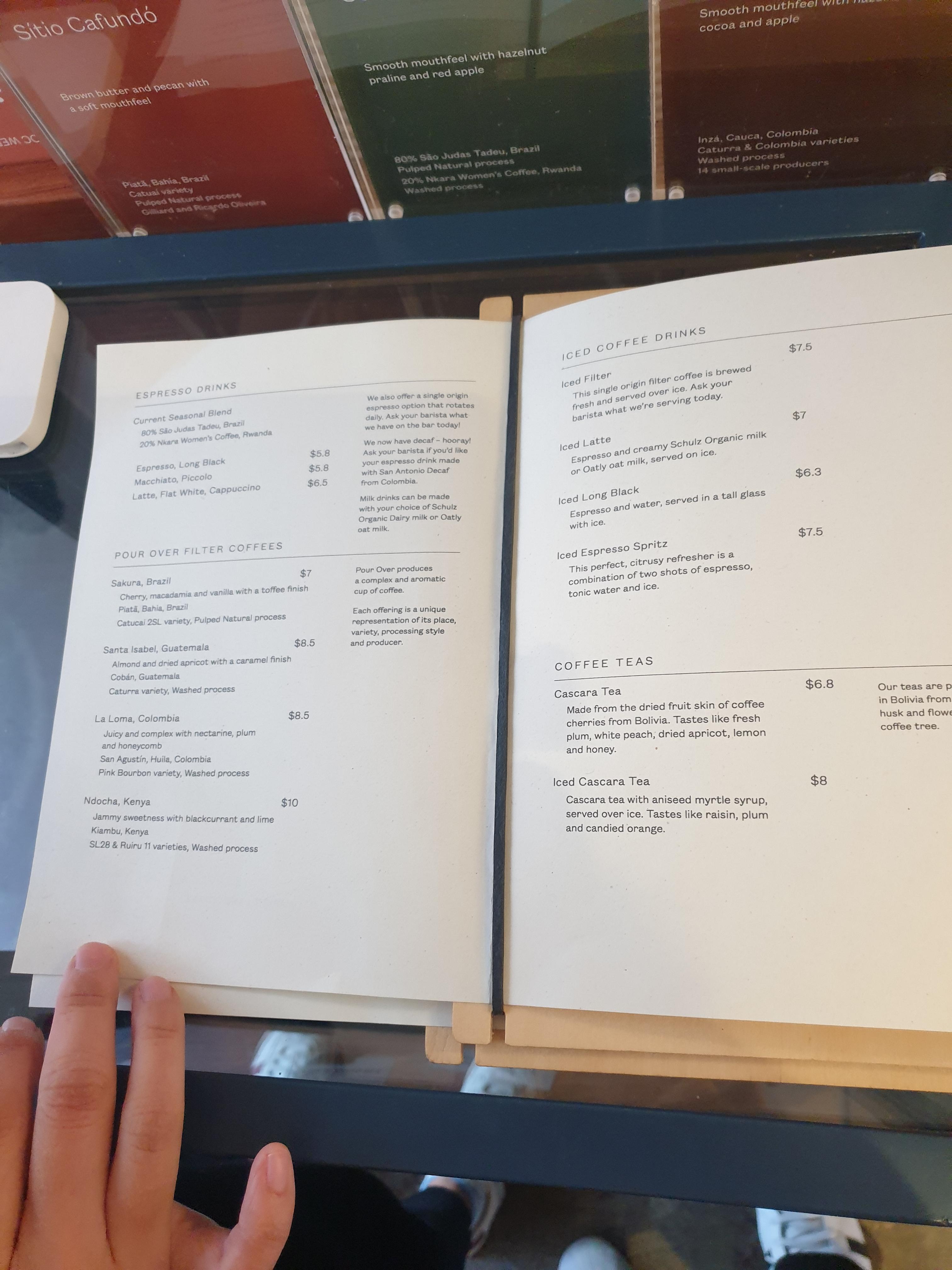 멜버른 3대 커피: 마켓 레인 커피 방문기_메뉴