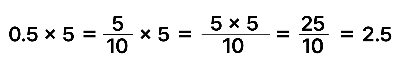 0.5와 5의 곱을 분수를 이용해 풀이함.