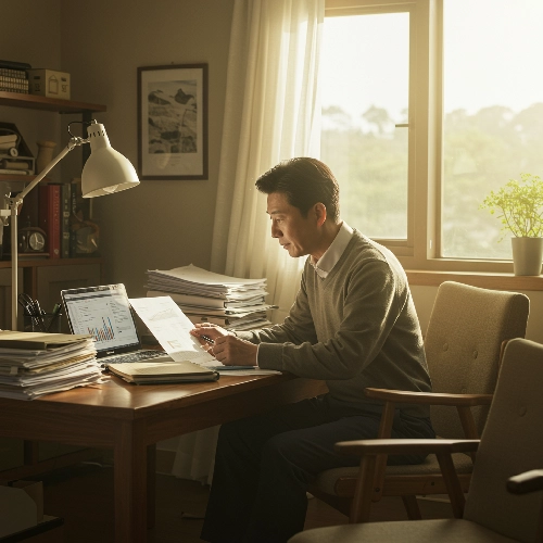 소상공인 경감 부담 크레딧 홈페이지를 방문하는 노년의 남자