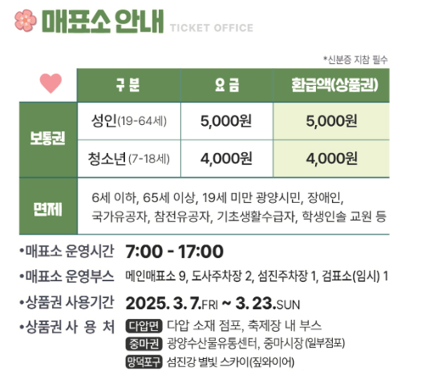 광양매화축제 입장료