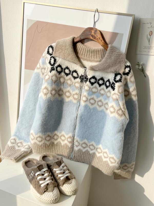 데일리블로썸 뽀송 루즈핏 노르딕 집업 카라 가디건