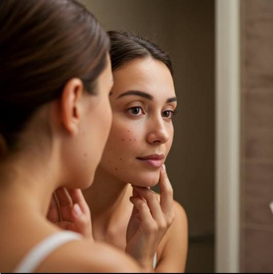 피디알엔(PDRN) 효능 피부염 개선, 여드름으로 흉터 생긴 여성 사진