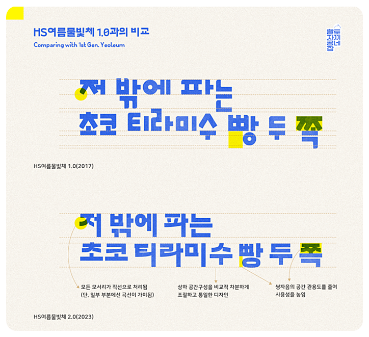 HS여름물빛체와 HS여름물빛체 2.0의 비교