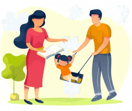 부모의 완벽한 육아 균형 표현하는 그림