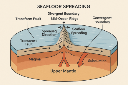 해저 지각의 확장 속도와 플레이트 경계 구조: 해양지각 생성 메커니즘의 동역학적 해석