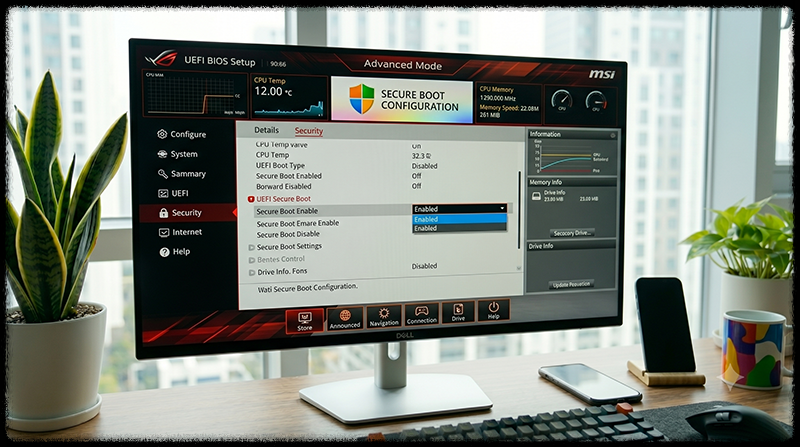 BIOS UEFI에서 Secure Boot 설정을 확인하는 모습