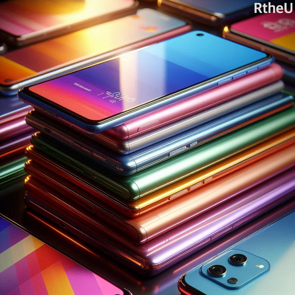 최신 스마트폰들이 쌓여있는 이미지