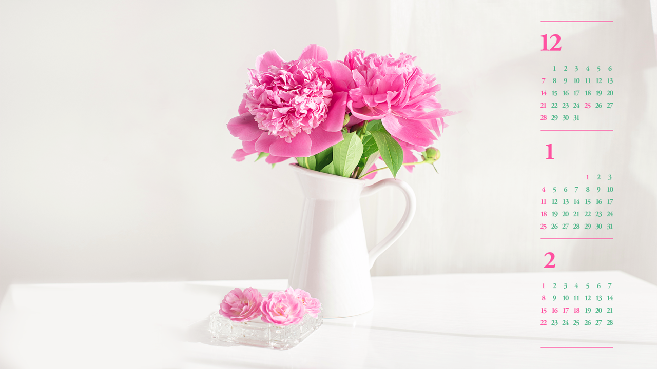 10 목단꽃 꽃병 B - 2026년1월 달력배경화면