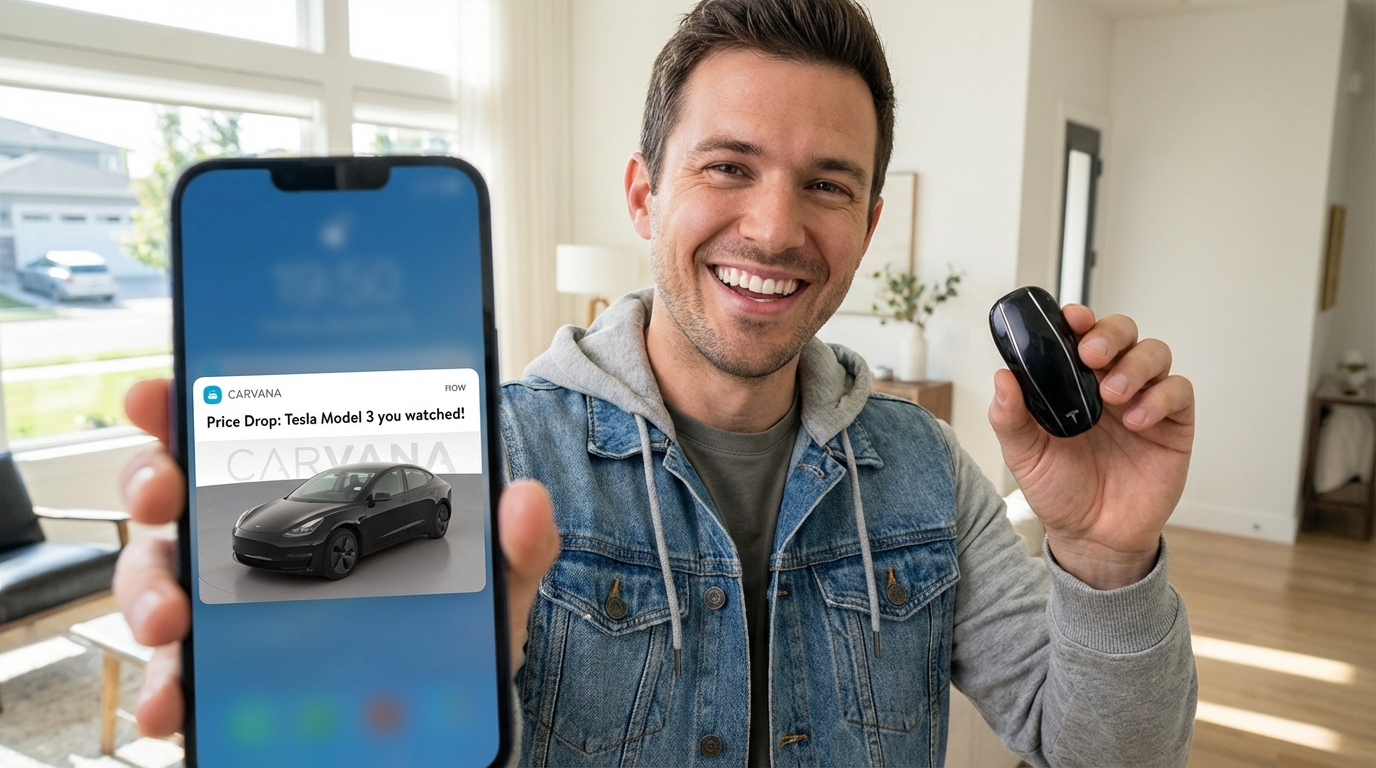 중고 테슬라 급매물을 선점하기 위해 모바일 앱을 활용하는 투자자 전략 이미지