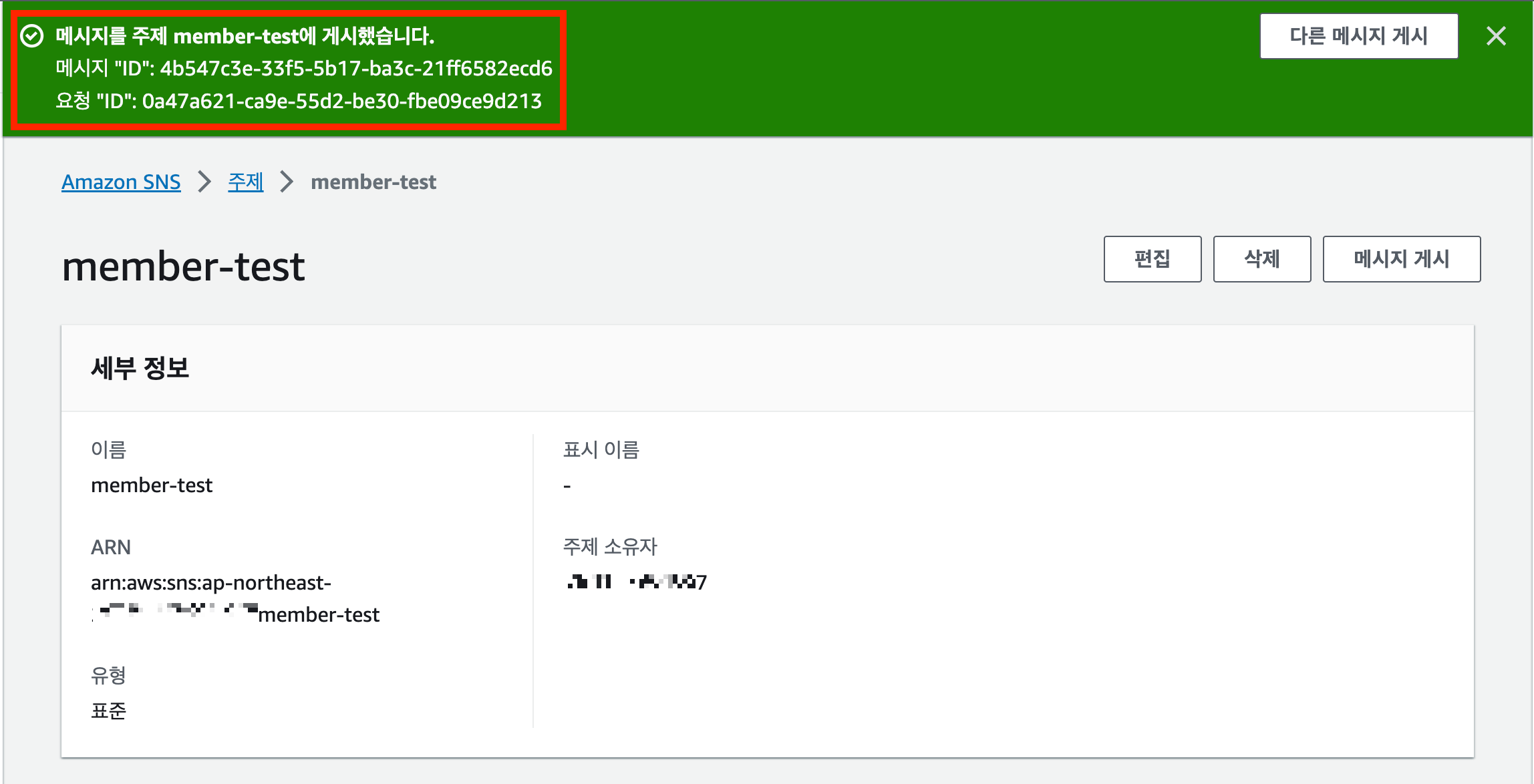 sns topic publish success