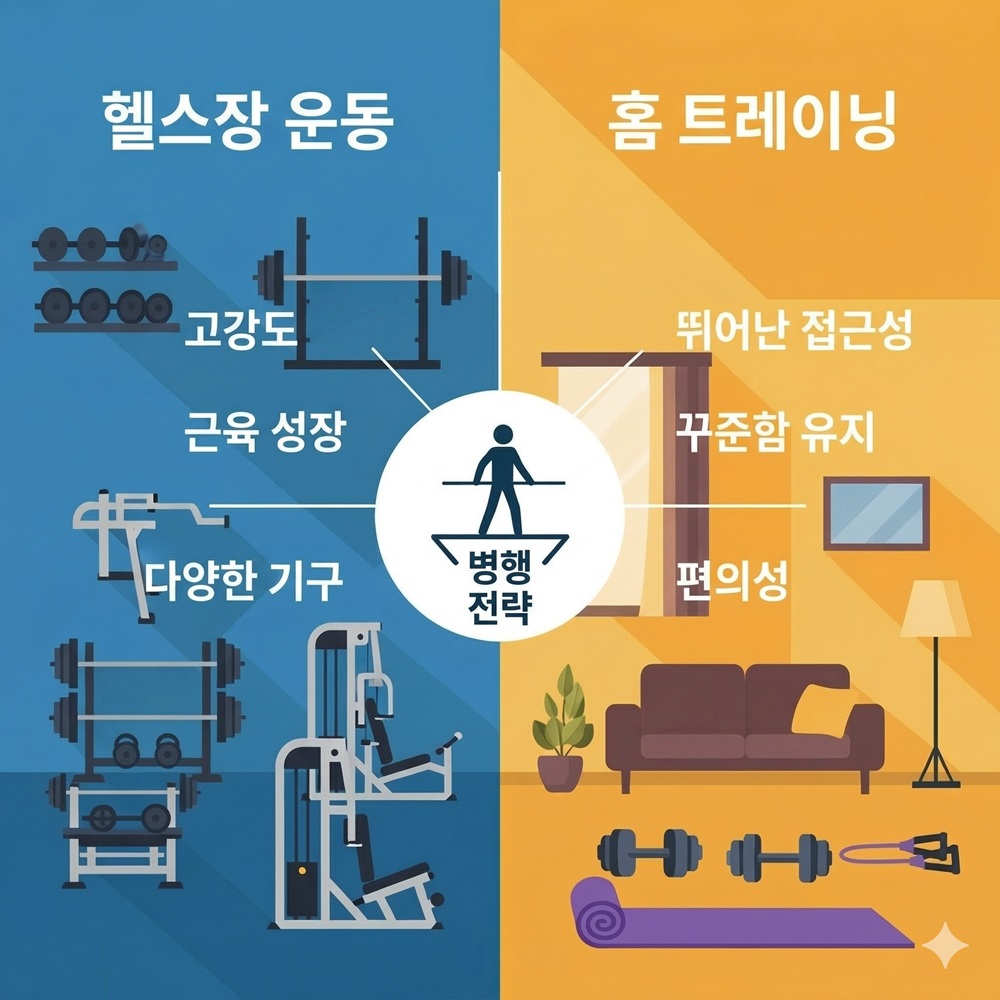 헬스장과 홈트레이닝의 차이관련 사진