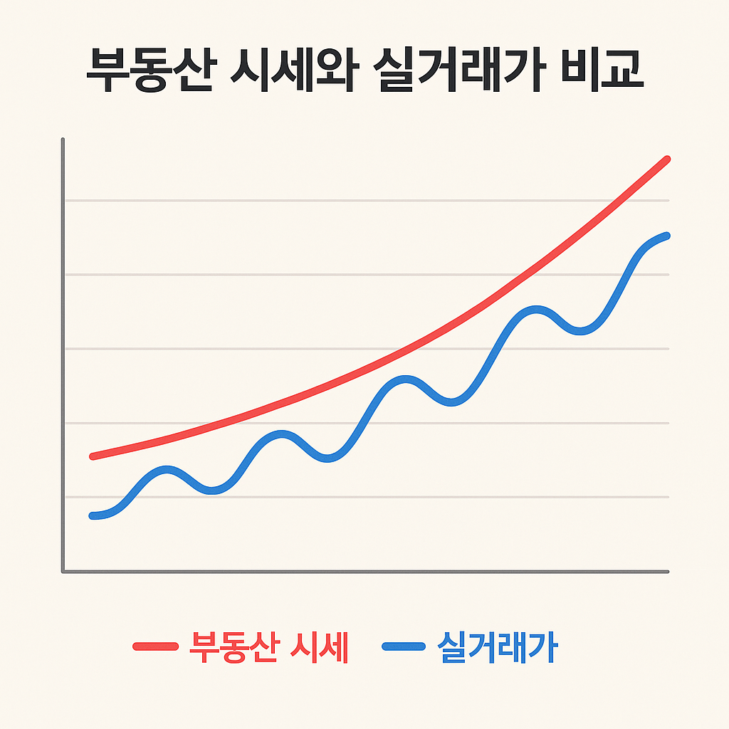 부동산 시세와 실거래가를 비교하는 차트