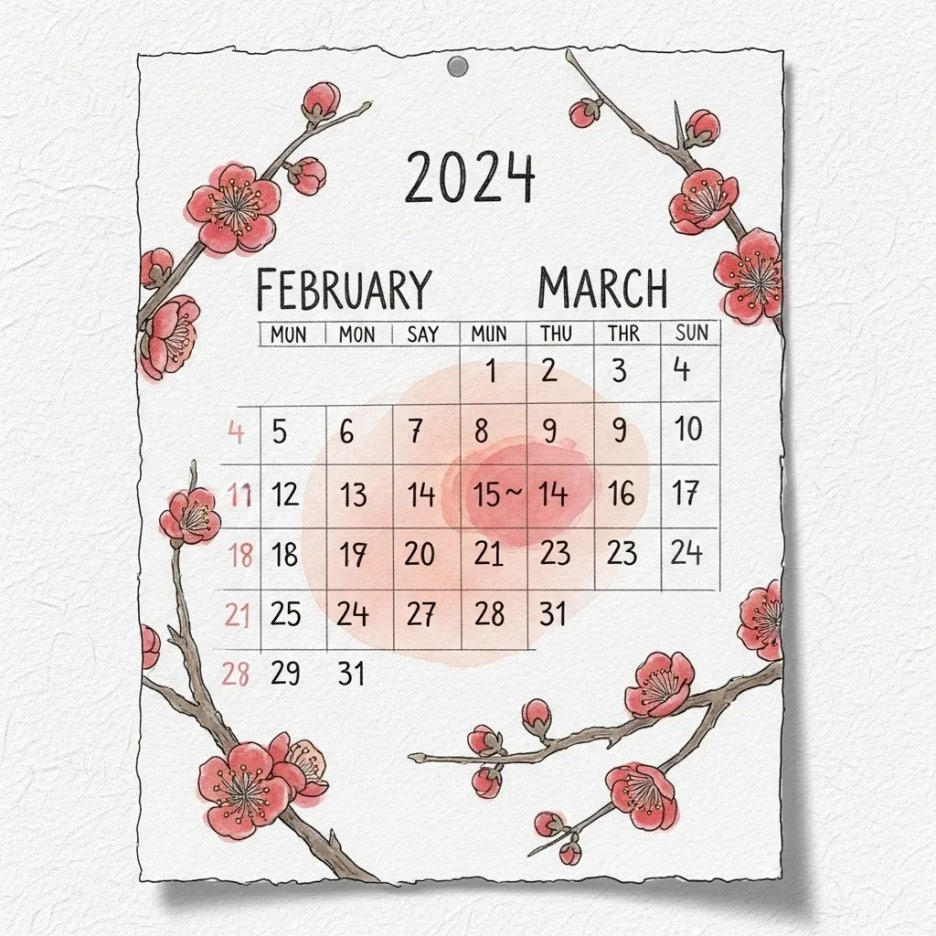 홍매화 만개 시기를 알리는 달력