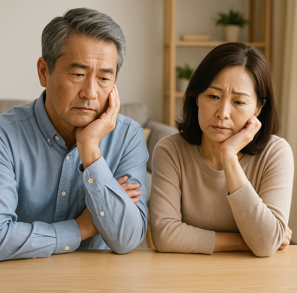 갱년기 대처법 생각하는 중년 부부 사진