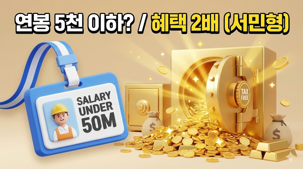 연봉 5천만 원 이하 직장인을 위한 ISA 서민형 혜택 2배 강조 일러스트