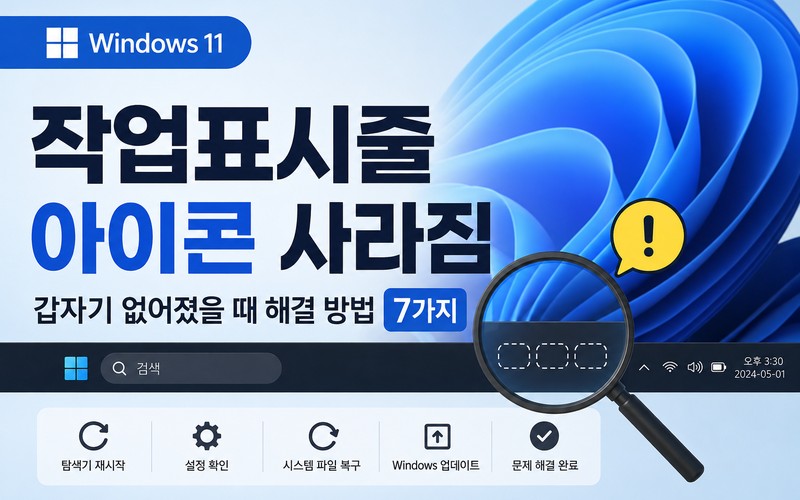 윈도우11 작업표시줄 아이콘 사라짐｜갑자기 없어졌을 때 단계별 해결법 -