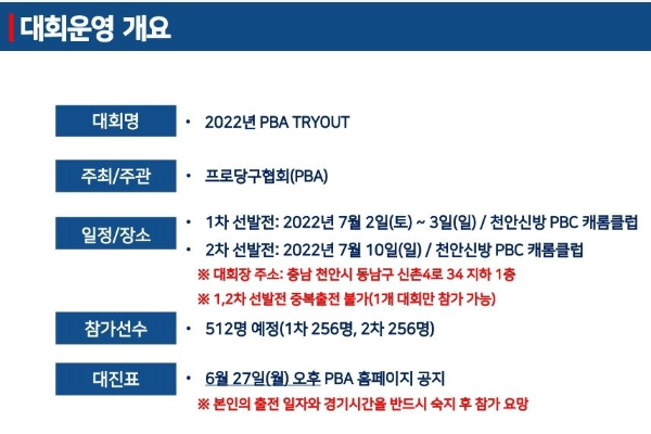 PBA 트라이아웃 TRYOUT 대회 - PBA 프로당구선수 되는 길 방법
